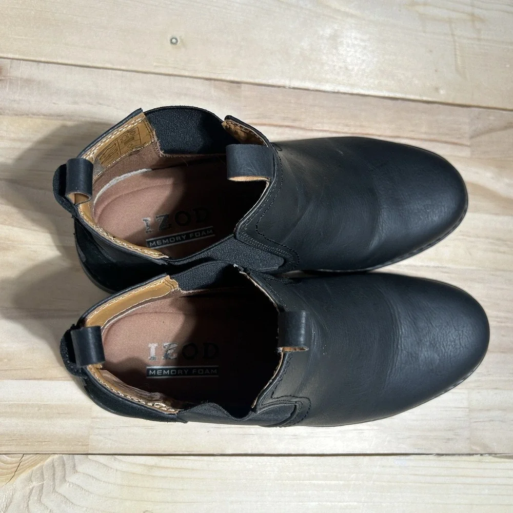 IZOD Men's Size‎ 8M Lucas Black Pull- On Leather Chukka Memory Foam Ankle Boots